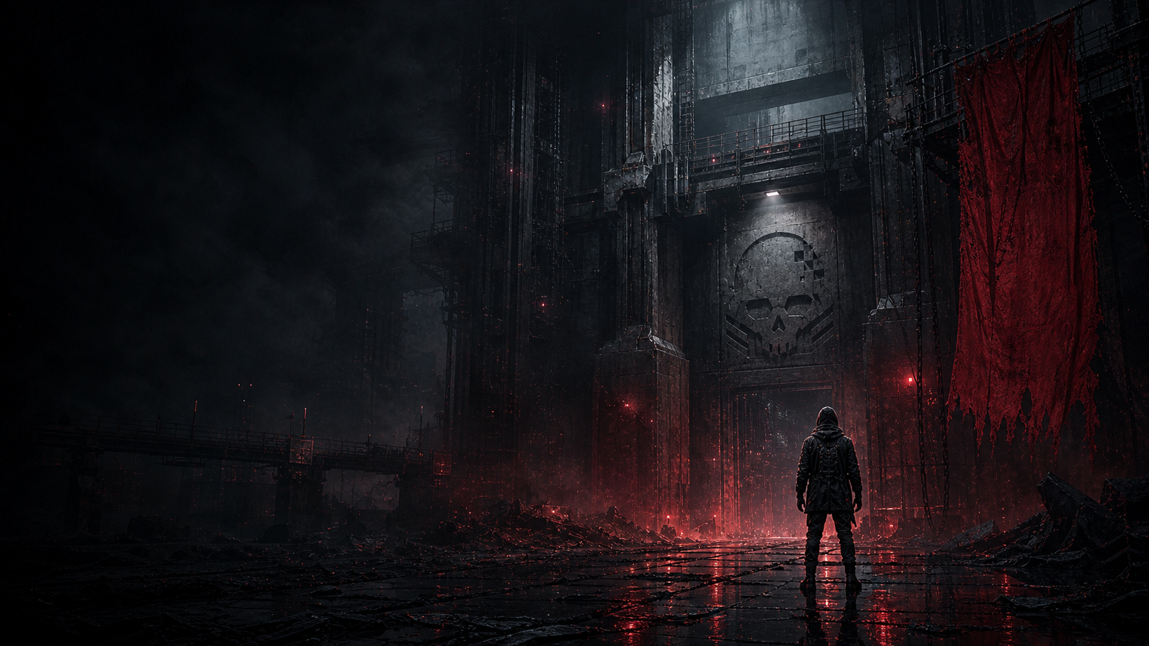 A lone figure facing the skull-marked DEAD.ARMY citadel